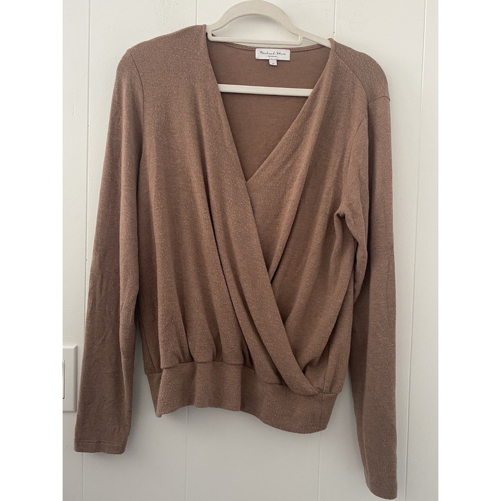Michael Stars Madison Brushed Jersey Faux Wrap Surplice Top Rose Brown M